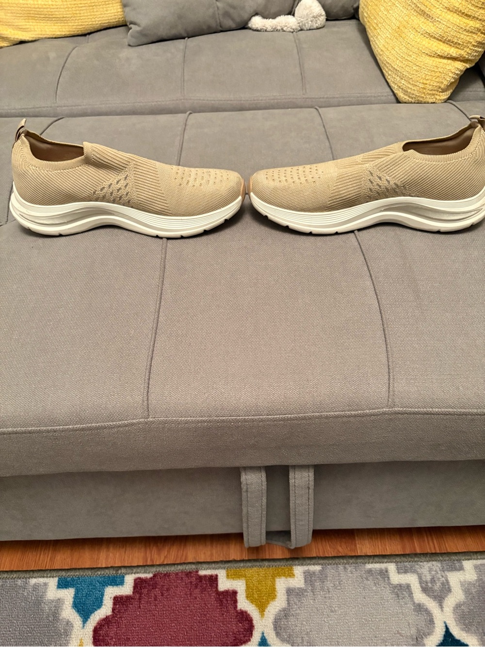Easy Spirit Slip-On Knit Sneakers in Tan and White